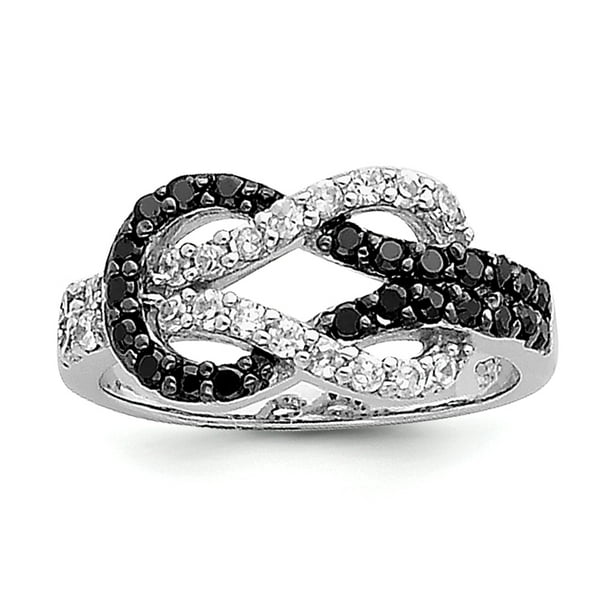 Ring Size Options 925 Sterling Silver Polished Rhodium Black and Clear CZ Cubic Zirconia Simulated Diamond Love Knot Ring Jewelry Gifts for Women 6 7 8 Ring Size Options 925 Sterling Silver Polished Rhodium Black and Clear CZ Cubic Zirconia Simulated Diamond Love Knot Ring Jewelry Gifts for Women 6 7 8